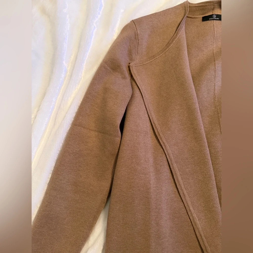 Women's Tan Cardigan Sweater - Picture 8 of 13